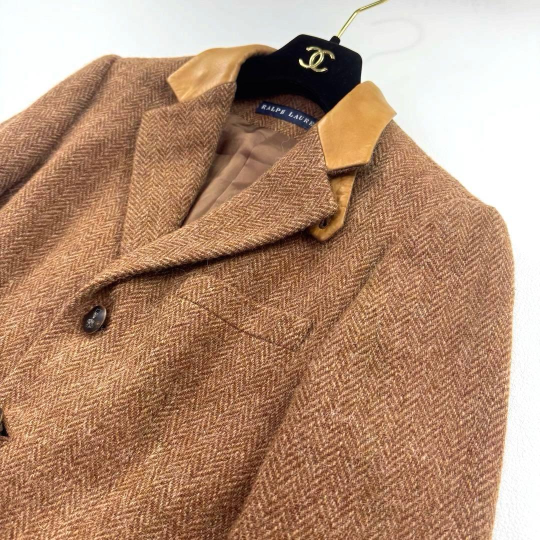 ラルフローレン ウール アルパカ テーラードジャケット レザー襟 ヘリンボーン