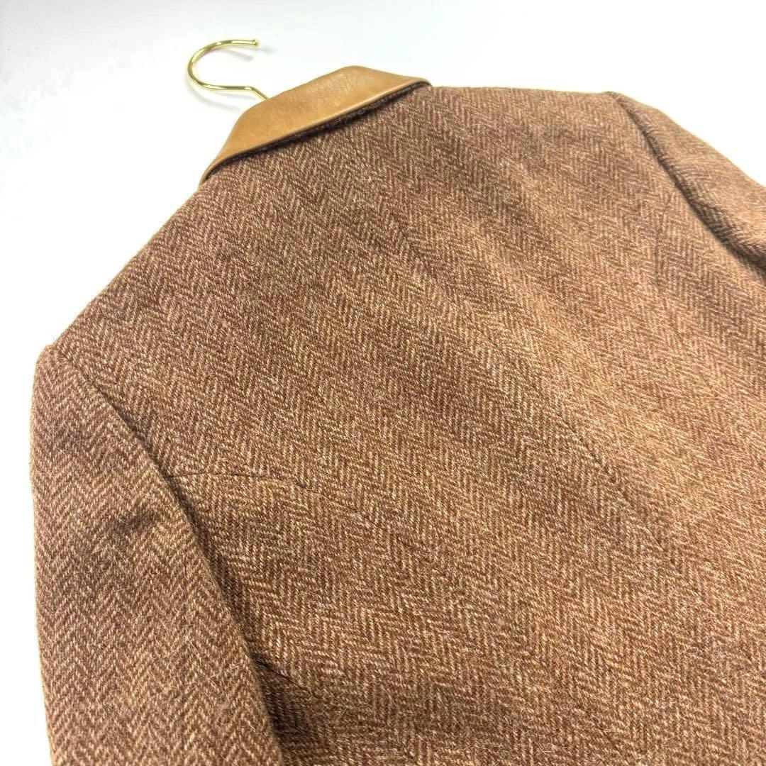 ラルフローレン ウール アルパカ テーラードジャケット レザー襟 ヘリンボーン