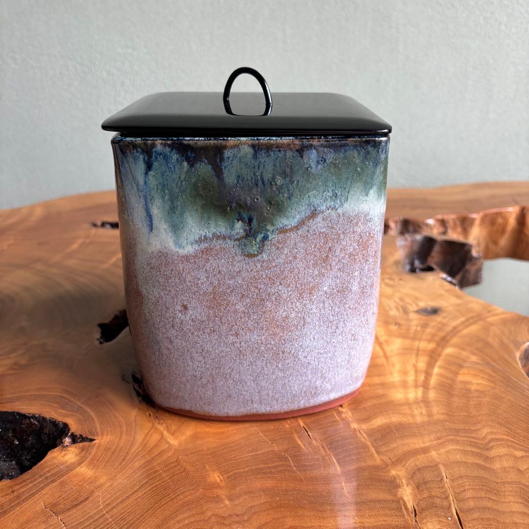 赤膚焼 水指 大塩正人造 織部流し 茶道具 共箱