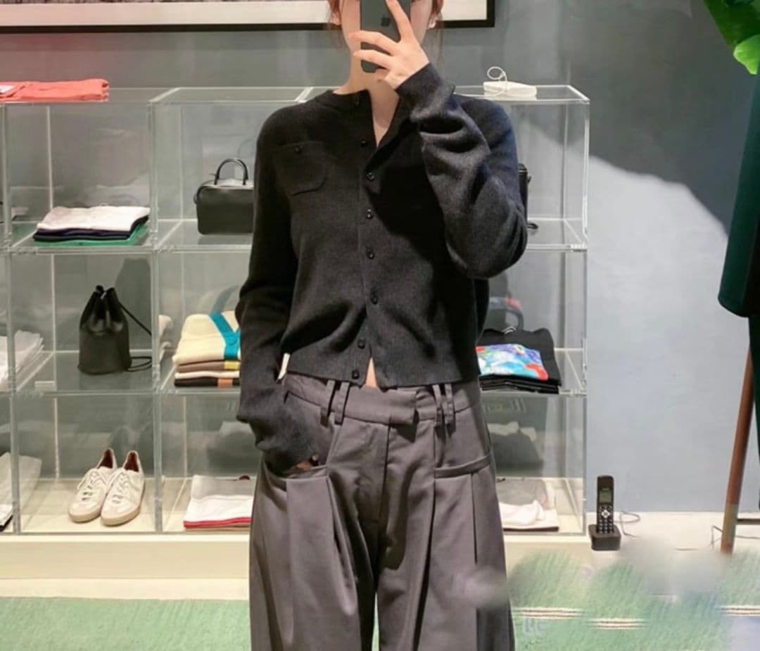 新品　CABaN コットンカシミヤ クルーネックカーディガン グレー Sサイズ