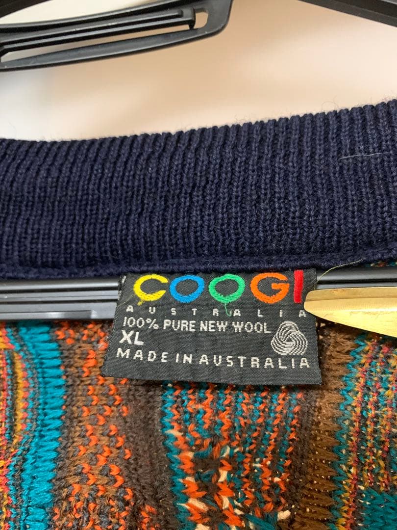 90s COOGI クージー Vネック 3Dニット XL オーストラリア製｜ボロ