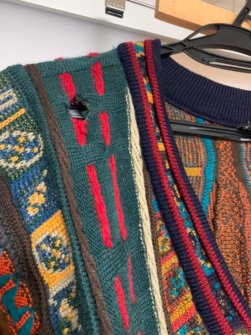 90s COOGI クージー Vネック 3Dニット XL オーストラリア製｜ボロ