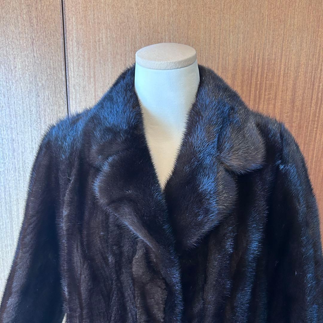 ミンク 毛皮 コート 濃茶 サイズ11 着丈105cm 美品 タグほつれあり