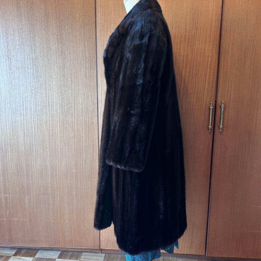 ミンク 毛皮 コート 濃茶 サイズ11 着丈105cm 美品 タグほつれあり
