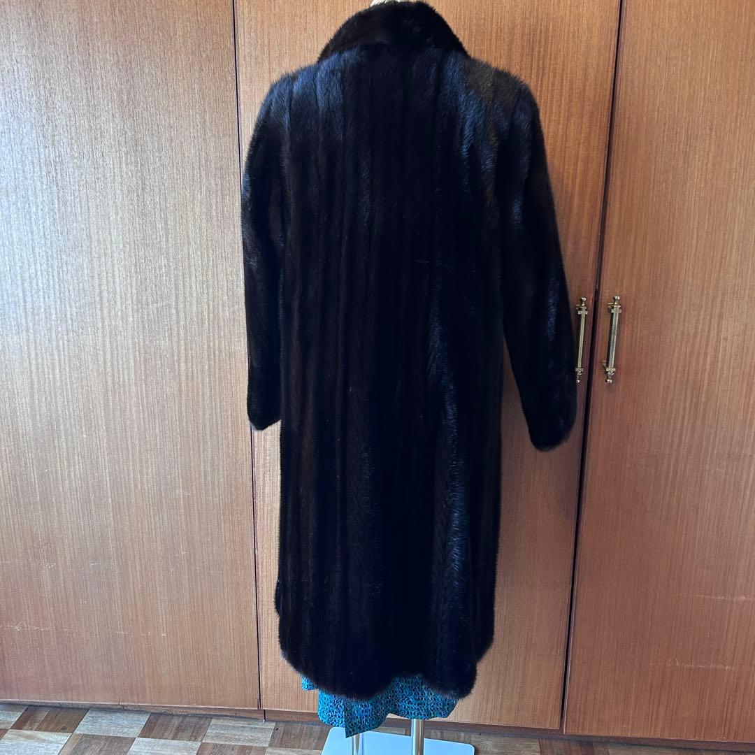 ミンク 毛皮 コート 濃茶 サイズ11 着丈105cm 美品 タグほつれあり