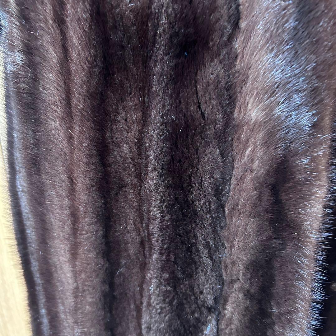 ミンク 毛皮 コート 濃茶 サイズ11 着丈105cm 美品 タグほつれあり