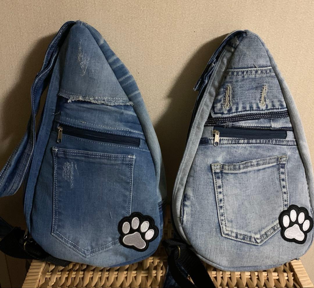 【キンザン号】しずく型ボディバッグ（小サイズ）×2(特注)デニムリメイク