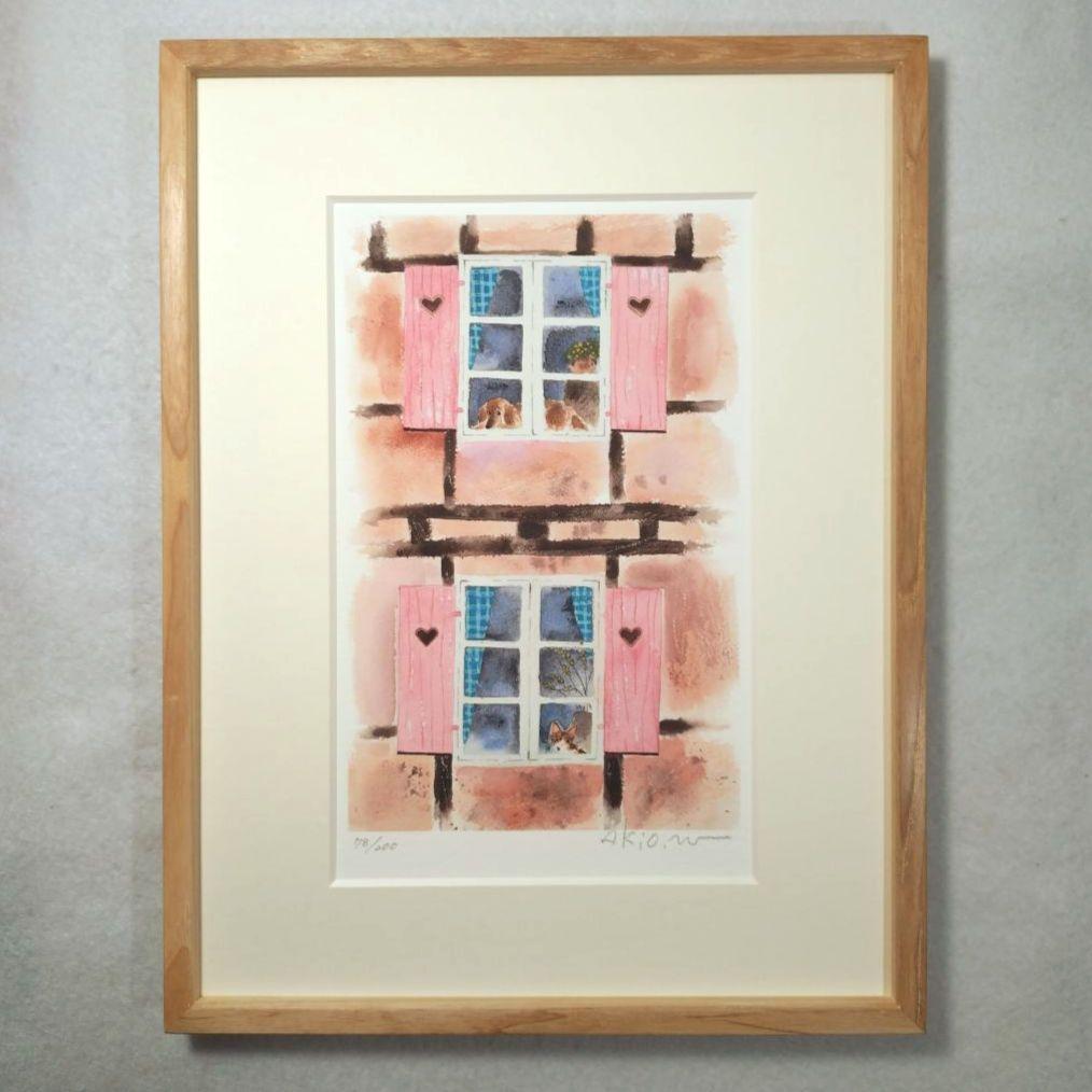 猫の版画 渡辺あきお 額装品 ジクレー 限定品 メルヘン 癒し系 猫好き 犬好き