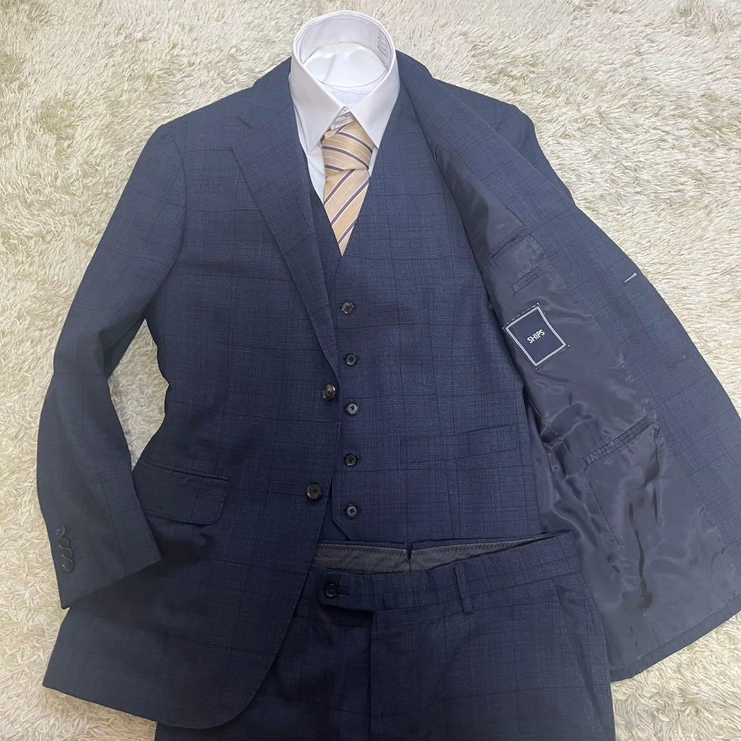 シップス SHIPS ロロピアーナ スーツ セットアップ チェック ネイビー M