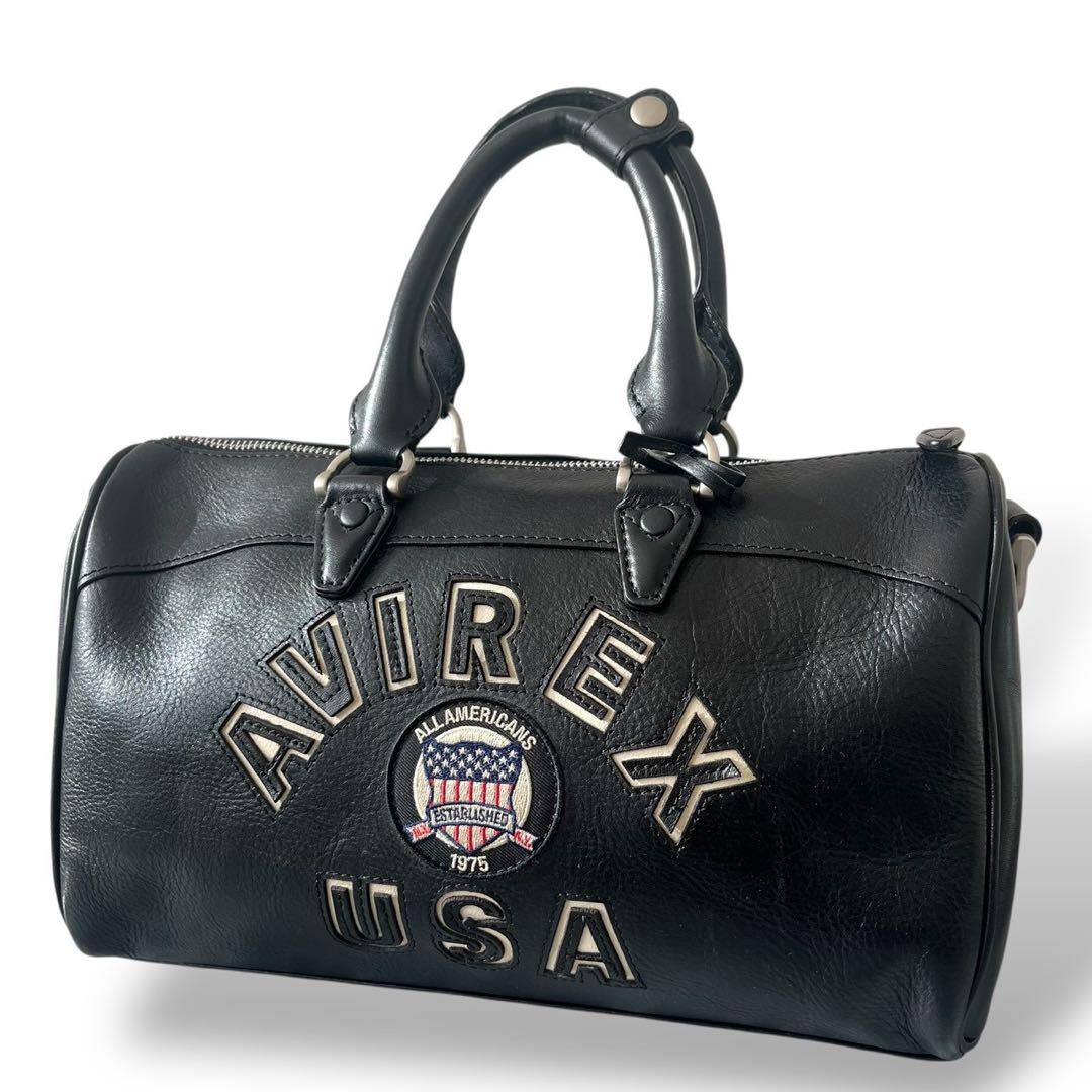 AVIREX レザー ミニ ボストンバッグ ブラック USA ロゴ y2k