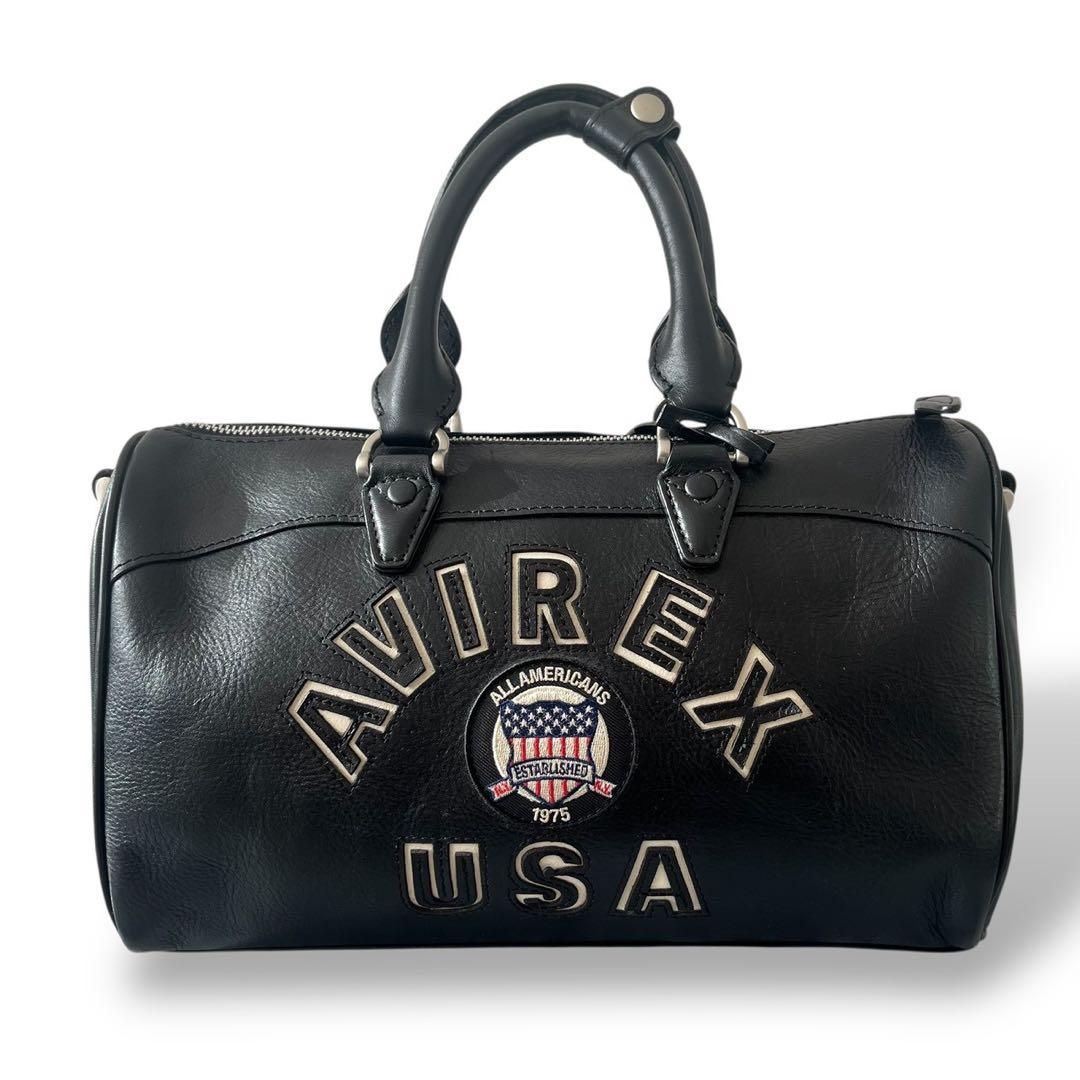 AVIREX レザー ミニ ボストンバッグ ブラック USA ロゴ y2k