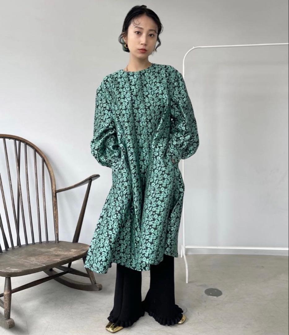 SANSeLF ジャガードフラワードレス　ロング丈　グリーン　花柄　ワンピース