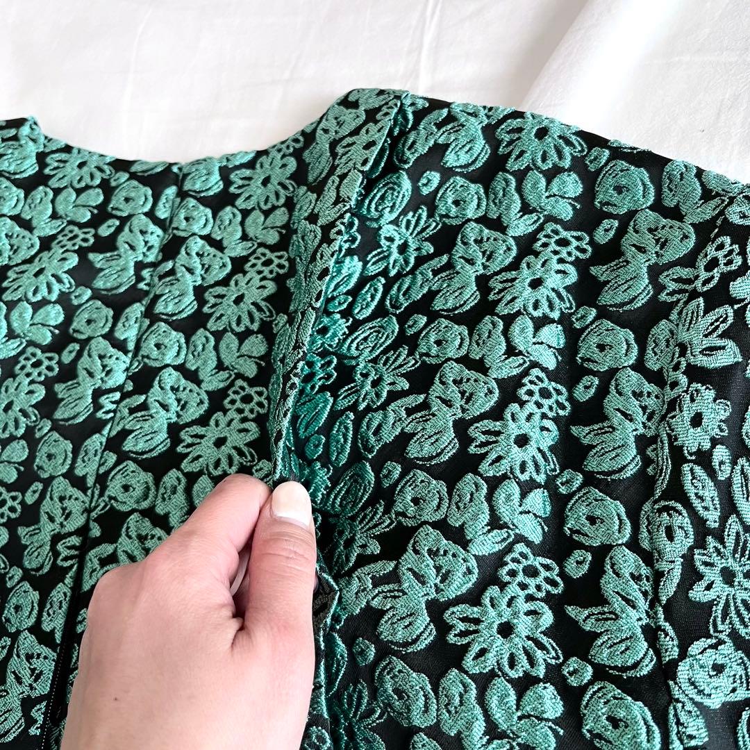 SANSeLF ジャガードフラワードレス　ロング丈　グリーン　花柄　ワンピース