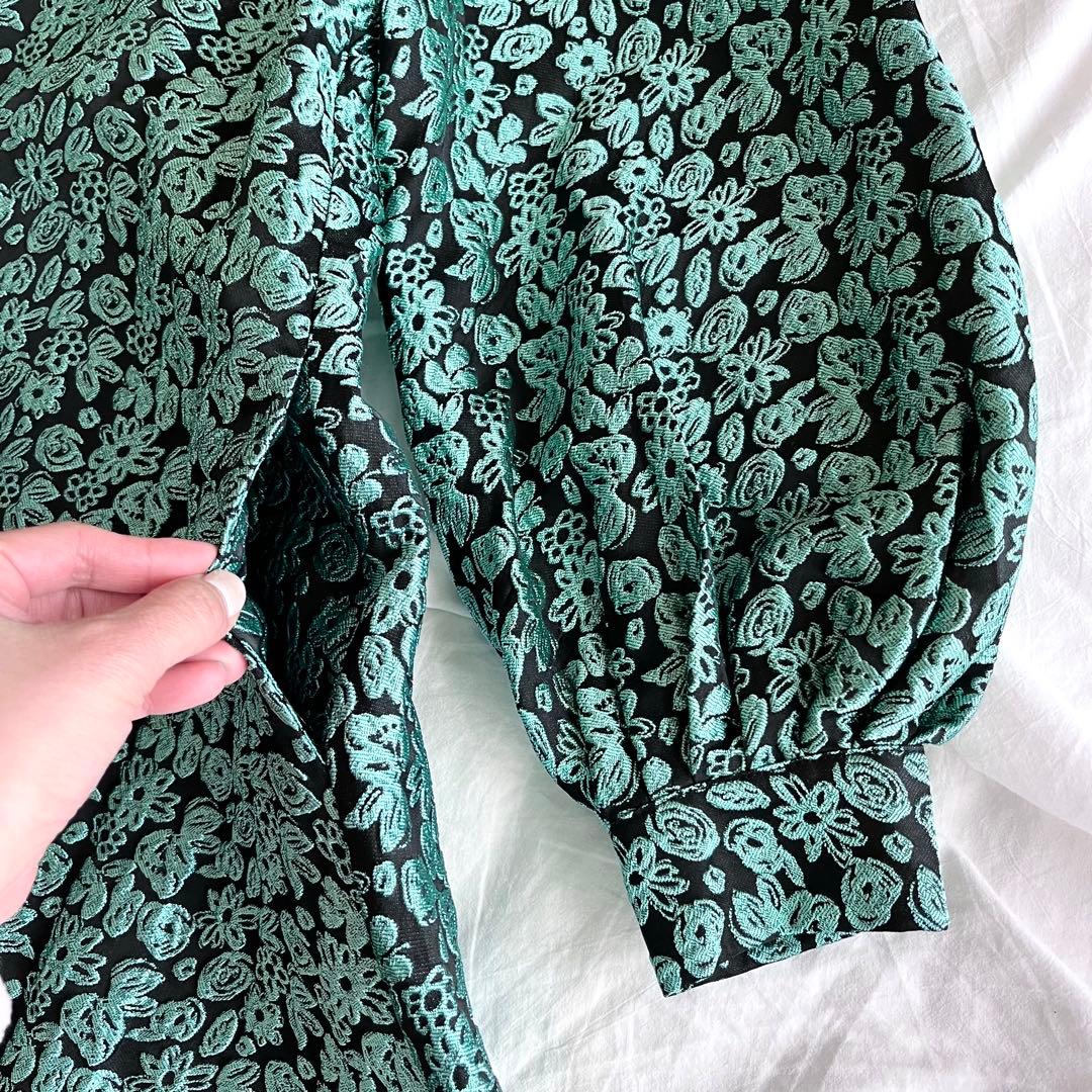 SANSeLF ジャガードフラワードレス　ロング丈　グリーン　花柄　ワンピース