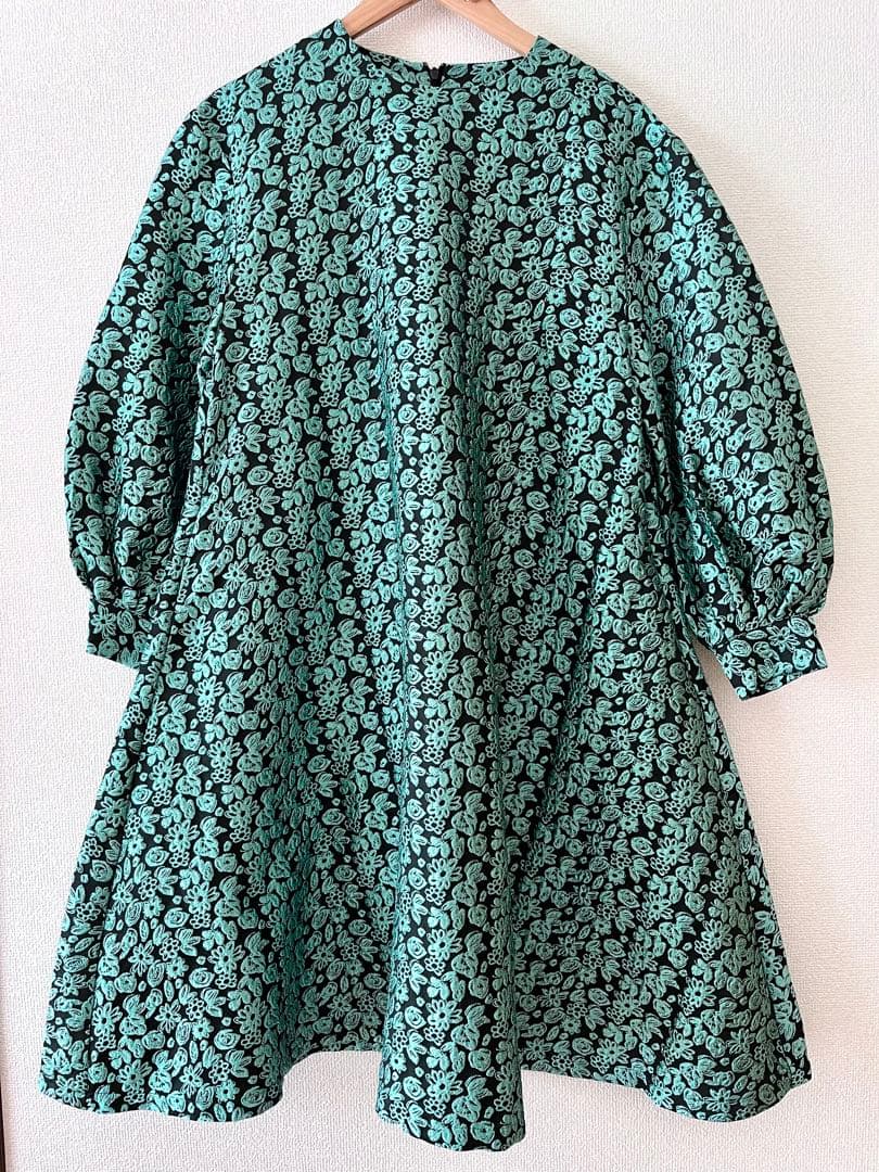 SANSeLF ジャガードフラワードレス　ロング丈　グリーン　花柄　ワンピース