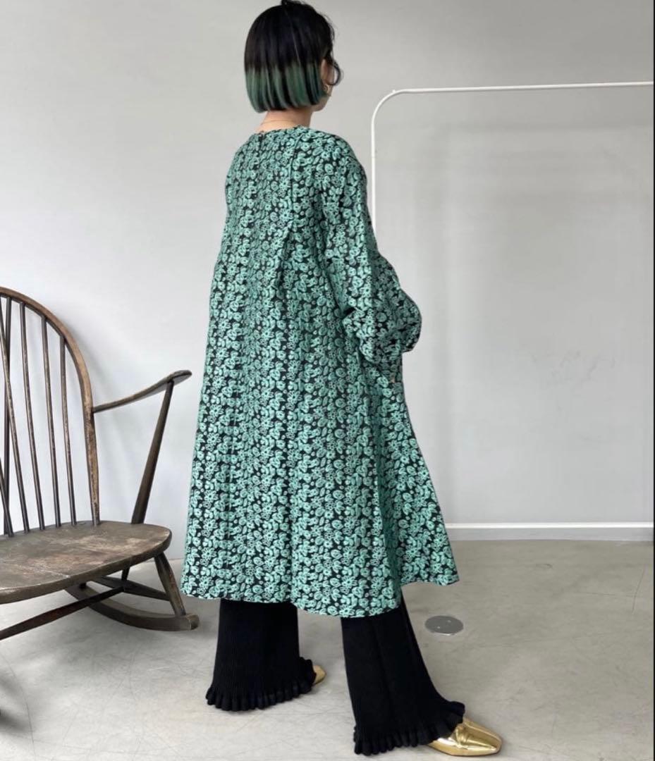 SANSeLF ジャガードフラワードレス　ロング丈　グリーン　花柄　ワンピース