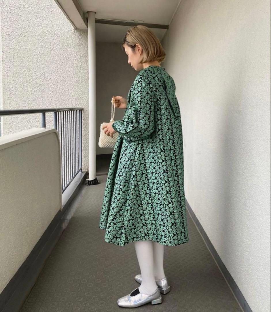 SANSeLF ジャガードフラワードレス　ロング丈　グリーン　花柄　ワンピース