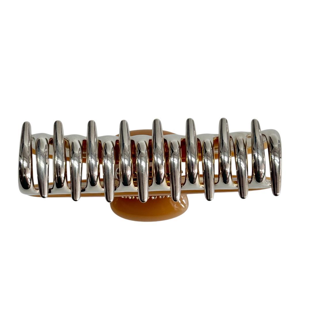 美品 acca ヘアクリップ ラインストーン ピンクベージュ ゴールド