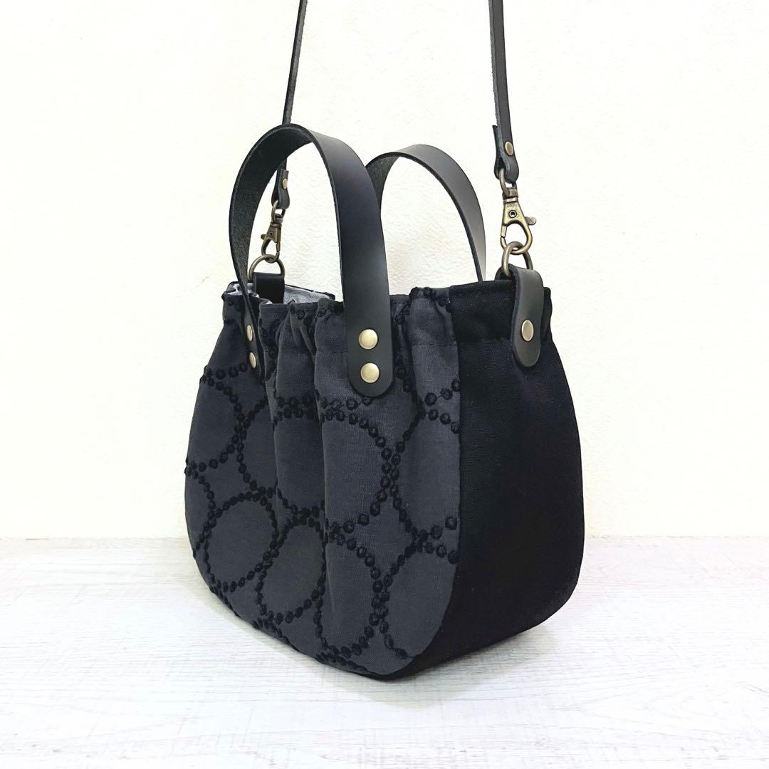 ミナペルホネン　ハンドメイド　2wayミニバッグ　チャコール