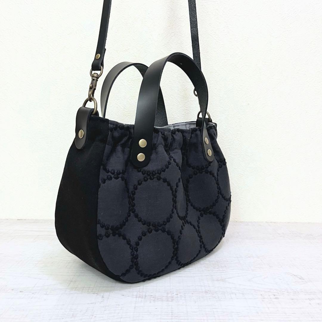 ミナペルホネン　ハンドメイド　2wayミニバッグ　チャコール