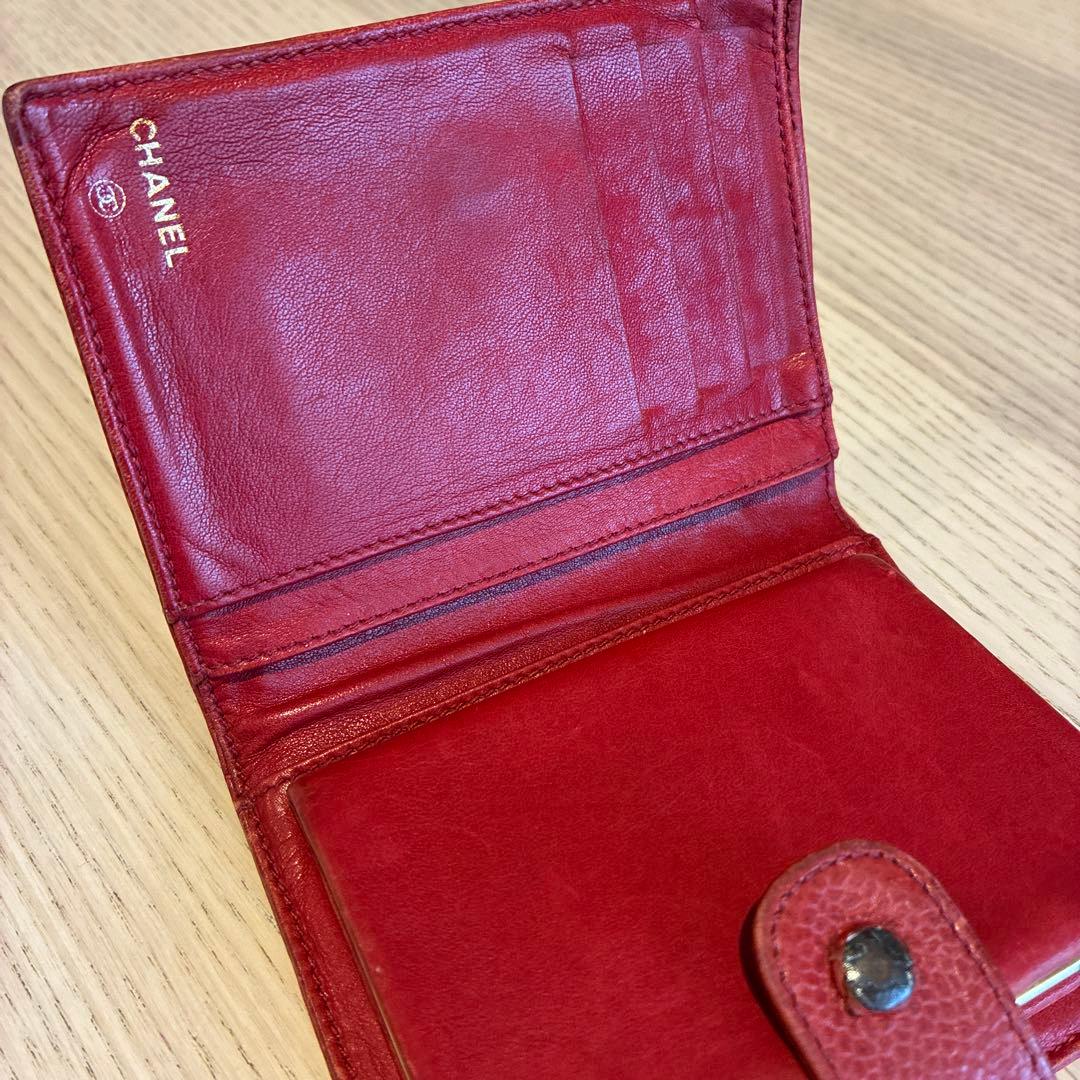 シャネル がま口 財布　赤 ココマーク 二つ折り 正規品