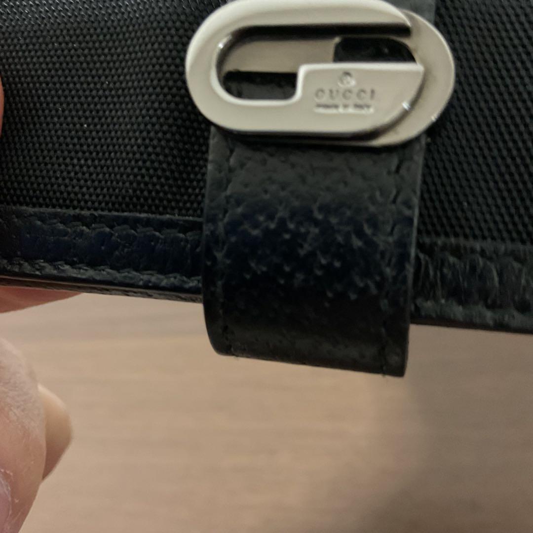 ☆開店セール☆ 使用数日 美品 グッチ レザー×ジャガード ロゴ 名刺入れ