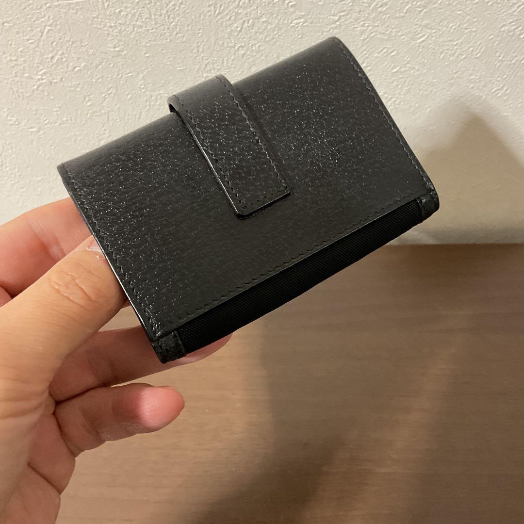 ☆開店セール☆ 使用数日 美品 グッチ レザー×ジャガード ロゴ 名刺入れ
