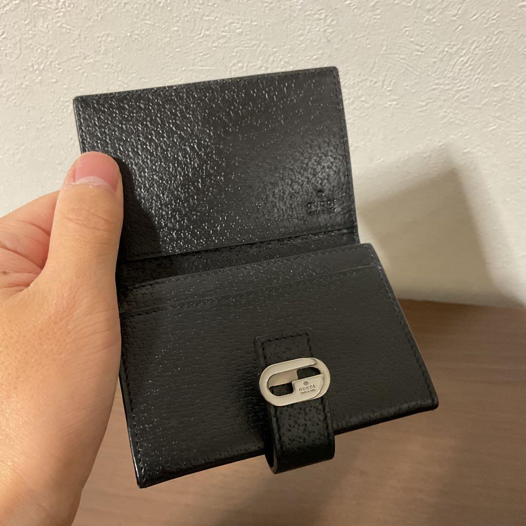 ☆開店セール☆ 使用数日 美品 グッチ レザー×ジャガード ロゴ 名刺入れ