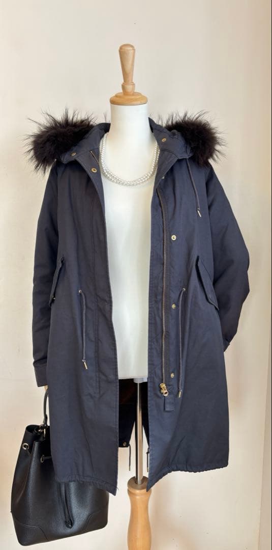 【即購入OK！】IENAイエナ　ネイビーモッズコート リアルファー＆ライナー付