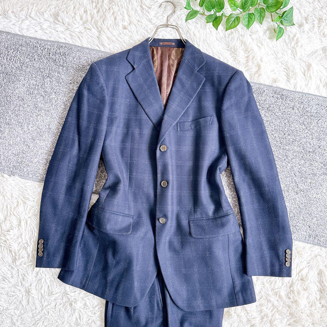 ETRO エトロ　スーツ　セットアップ　ペイズリー柄　ネイビー　チェック柄　50
