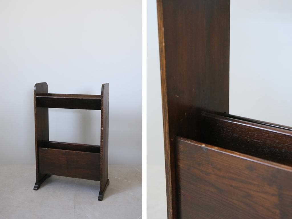 英国アンティーク木製マガジンラック/本立て/雑誌収納/本棚/新聞(83-23)