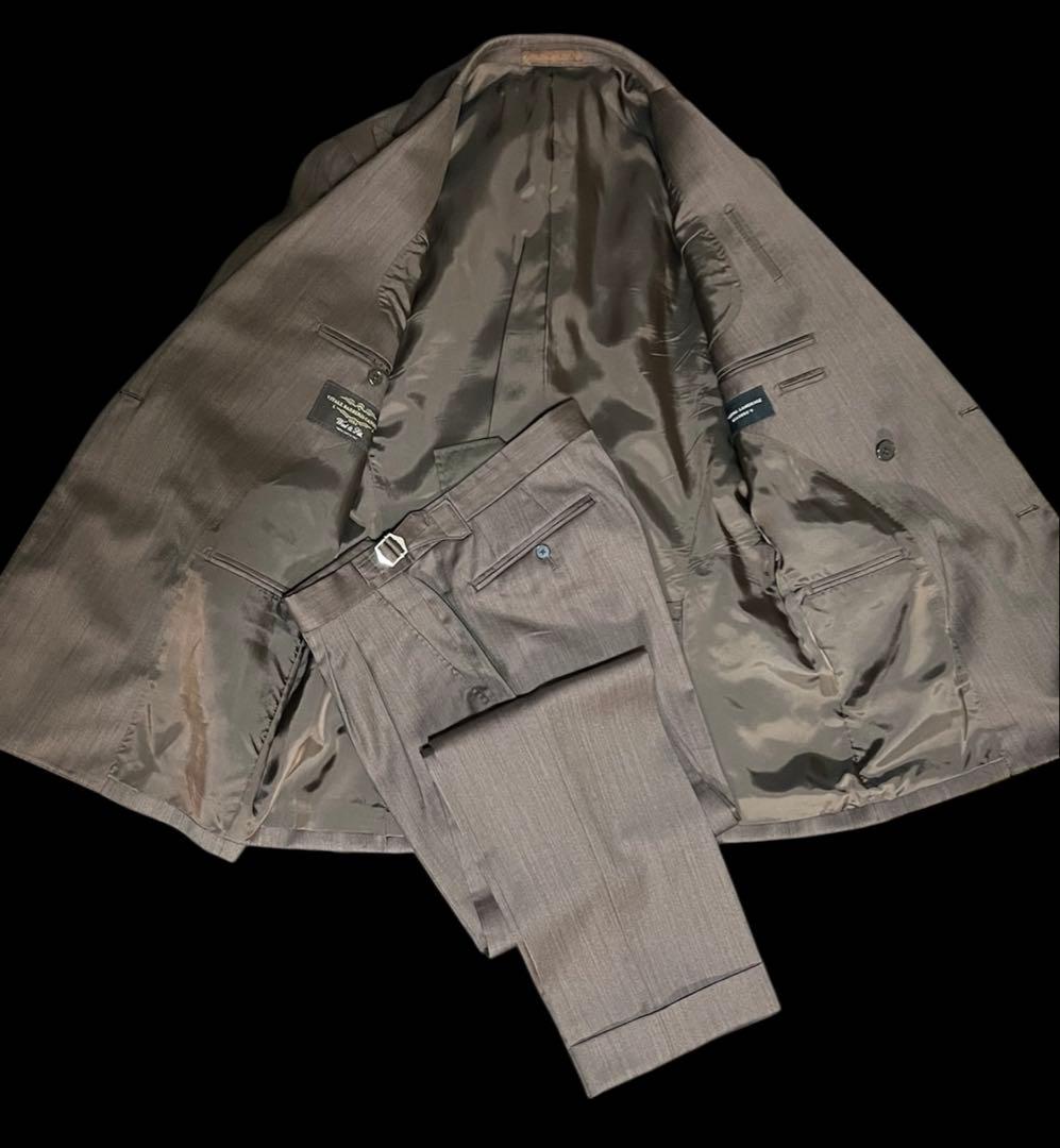 高級オーダースーツ カノニコ ウールシルク ダブル 6ボタン 茶 48-L相当