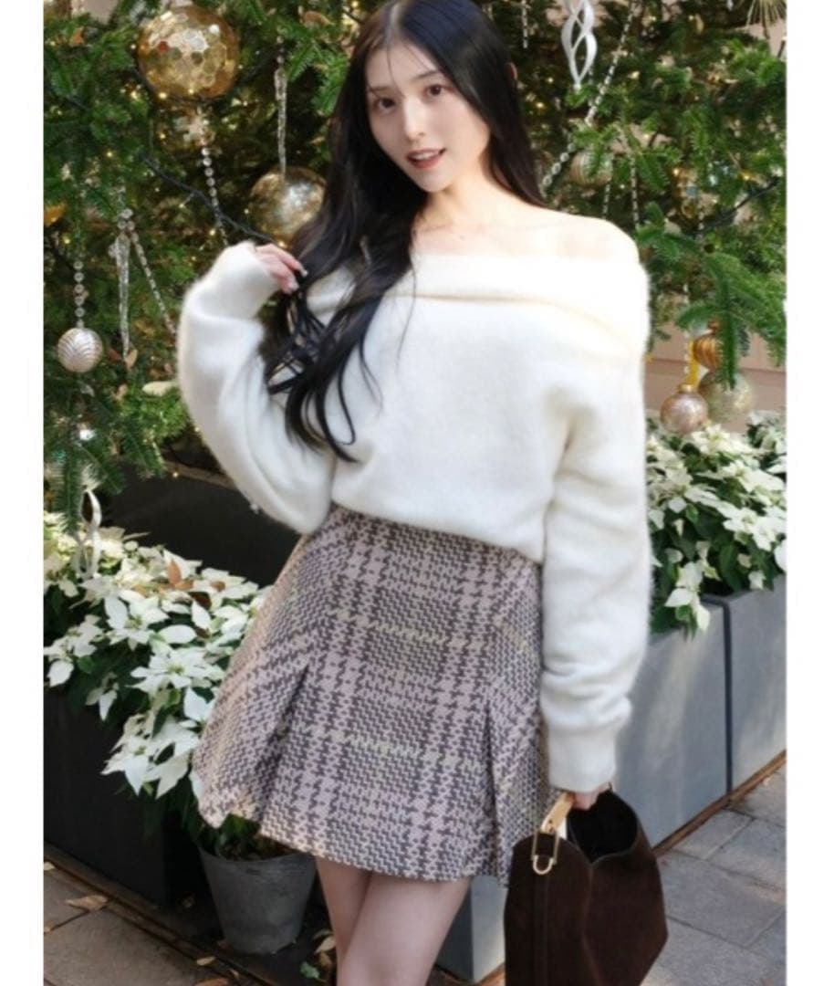 SNIDEL Sustinable ロービングチェックミニスカート ピンク 1