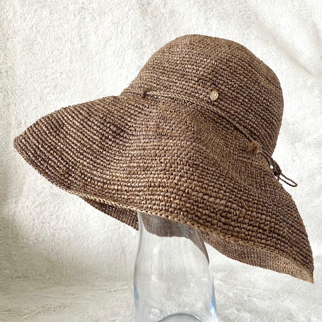 ヘレンカミンスキー ラフィア ローラブル パッカブルハット グレーブラウン