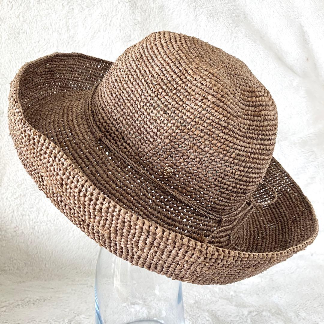 ヘレンカミンスキー ラフィア ローラブル パッカブルハット グレーブラウン