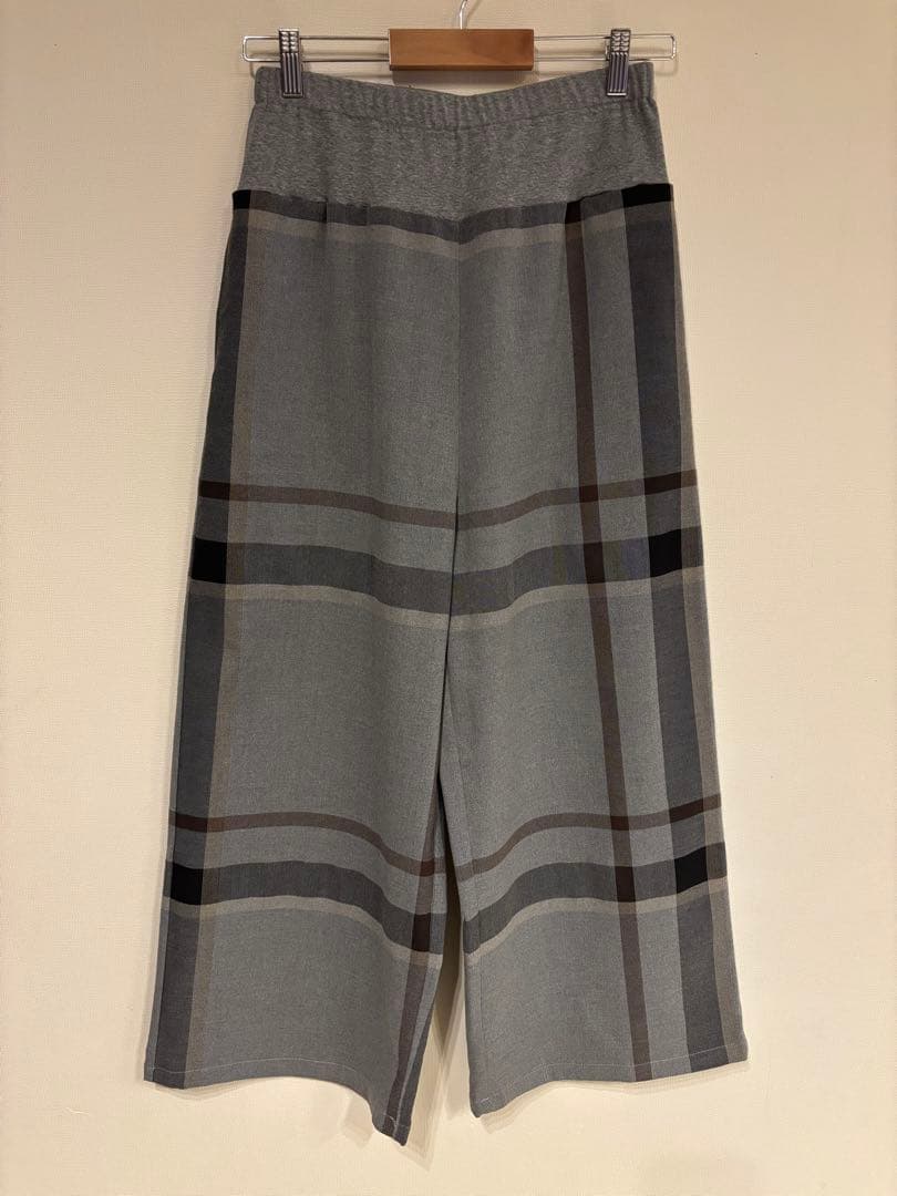 ビアズリー チェックウエストリブパンツ　グレー　2