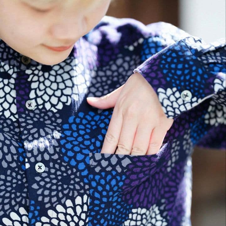 sou・sou 高島縮スタンドカラーシャツ・菊づくし夜来（よごろ） net限定品