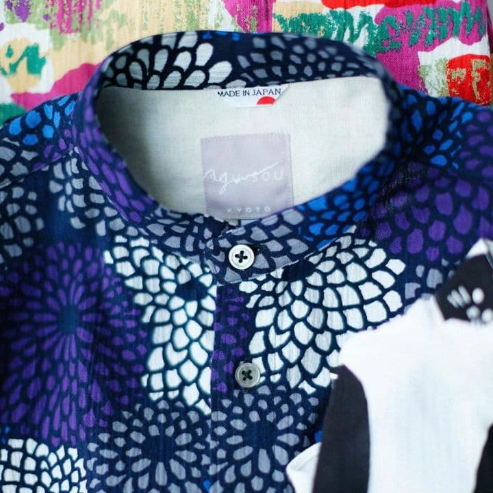 sou・sou 高島縮スタンドカラーシャツ・菊づくし夜来（よごろ） net限定品