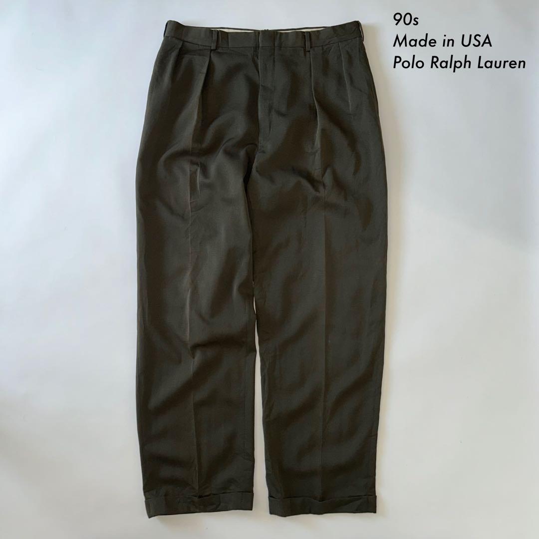90s Ralph Lauren USA製 ウールギャバジン2タック スラックス