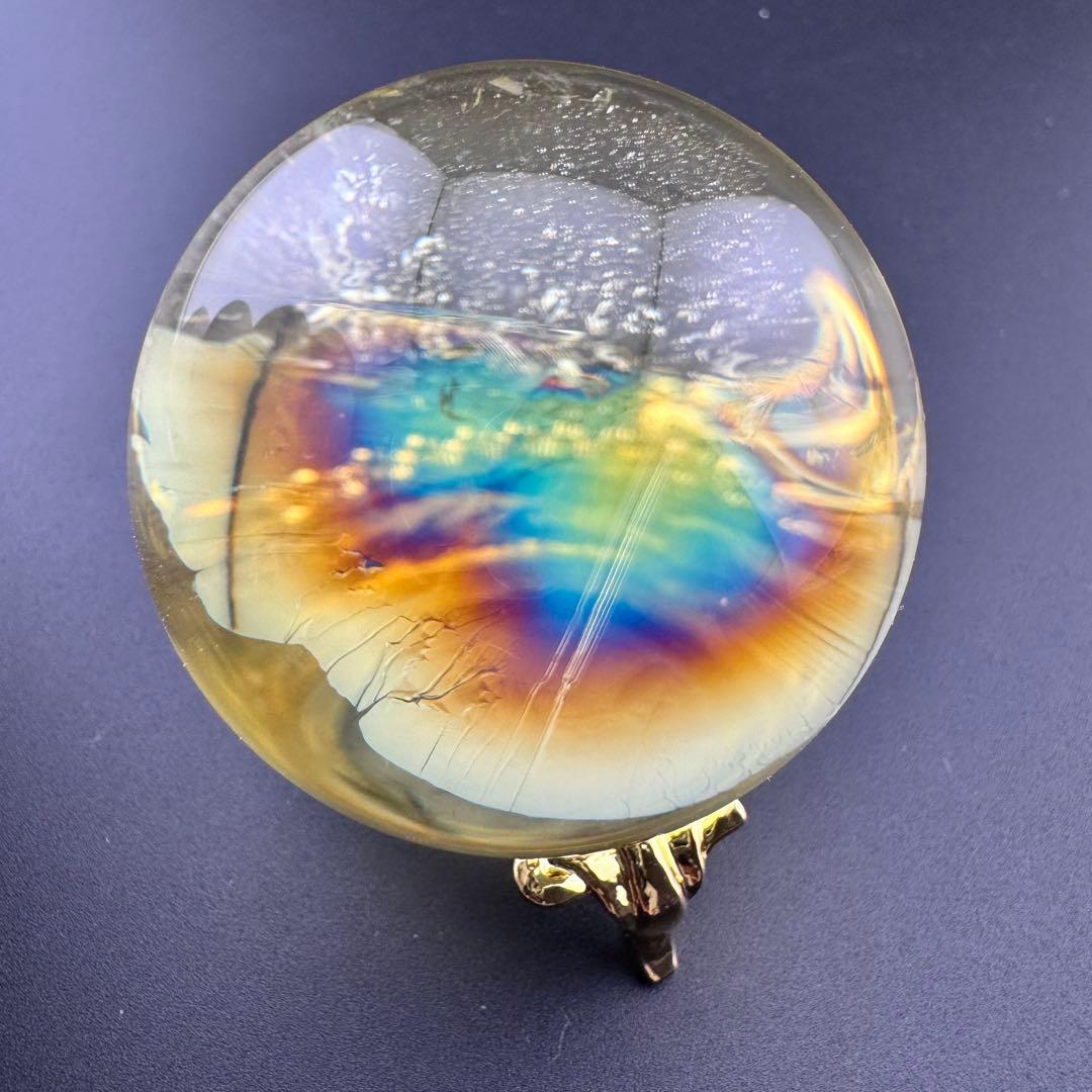 M-10虹入り透明シトリン丸玉　リピートありがとうございます