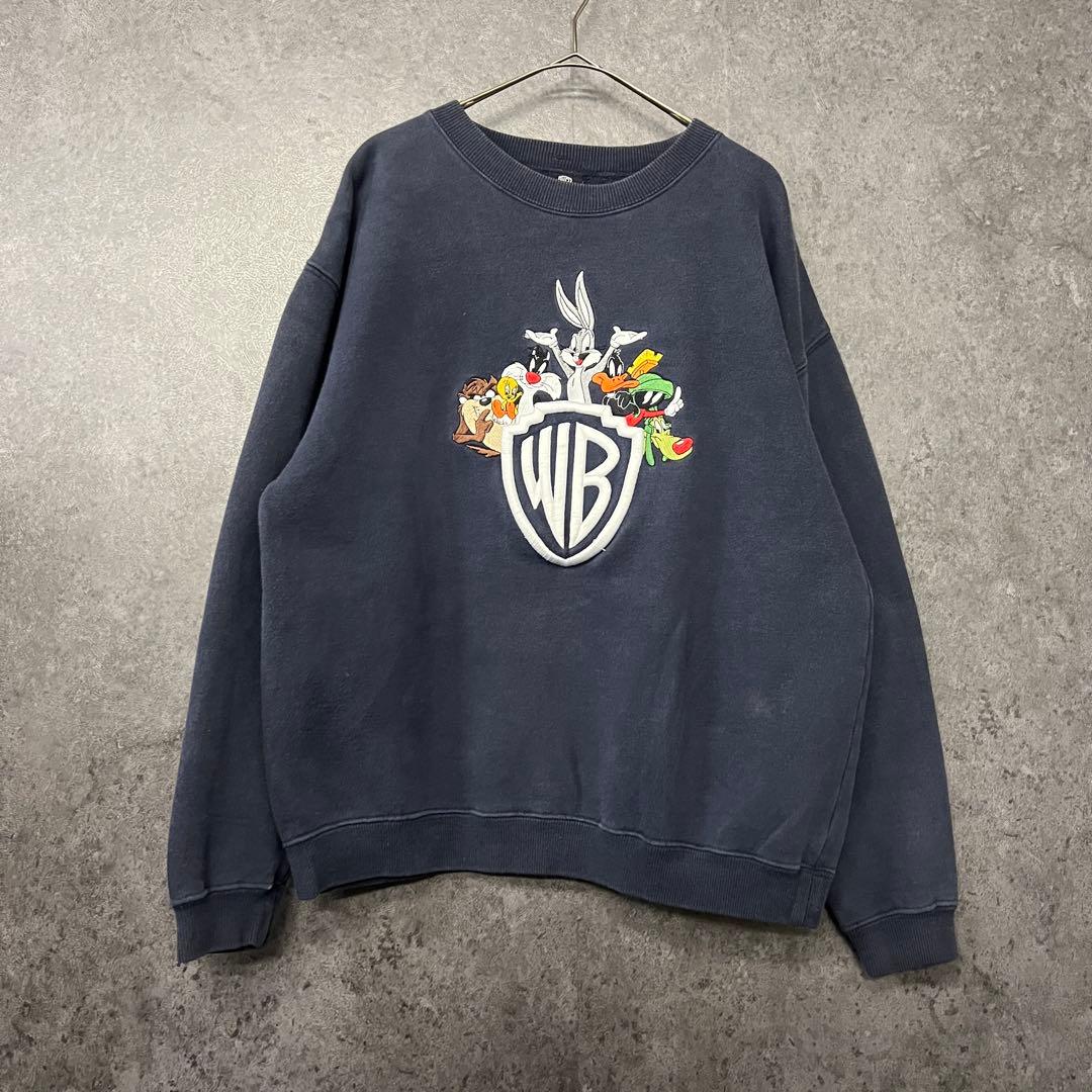 US古着【ルーニー タズマニアンデビル ジップスウェットトレーナー】ネイビー L