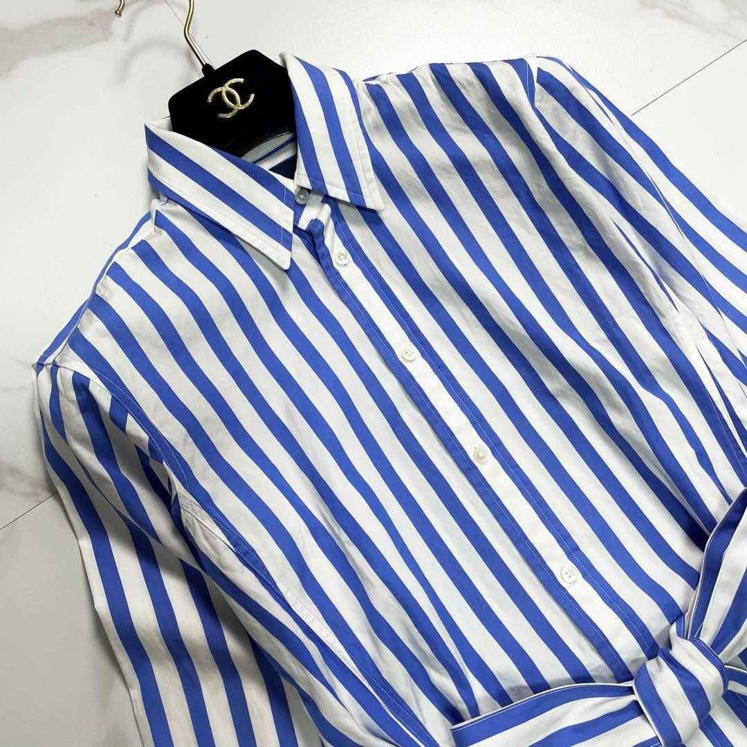 現行 QR付✨ラルフローレン ベルテッドストライプコットンシャツドレス 2023