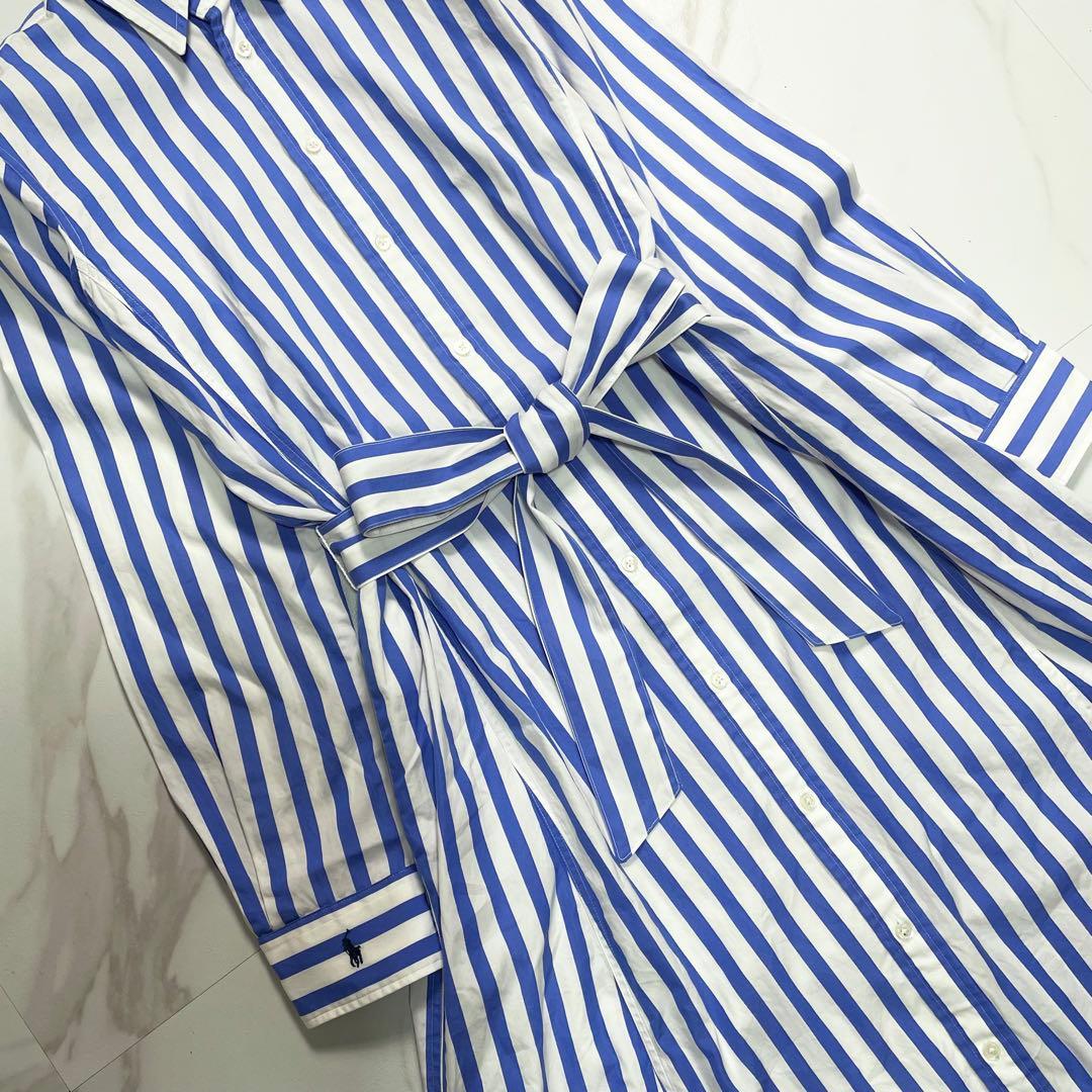 現行 QR付✨ラルフローレン ベルテッドストライプコットンシャツドレス 2023