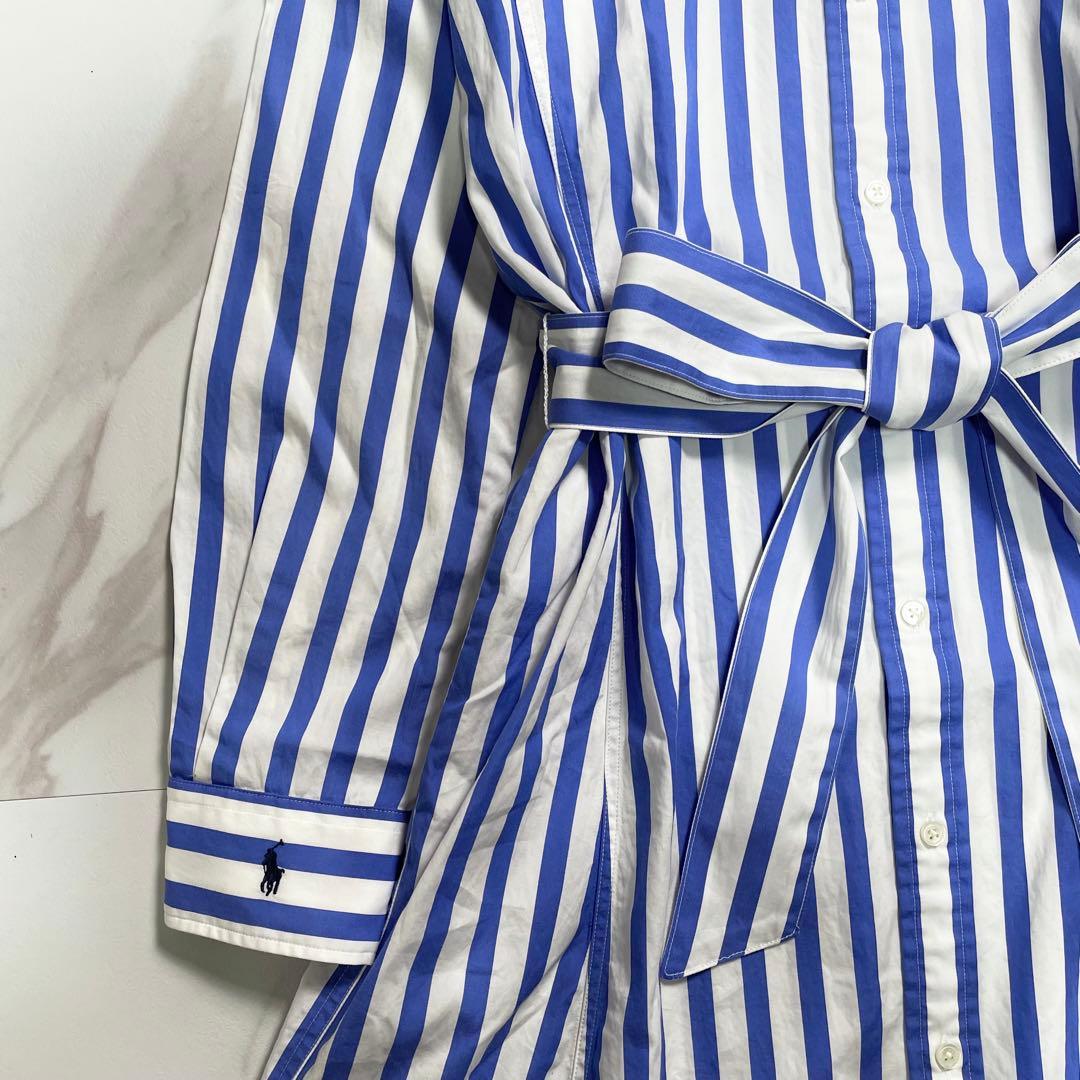 現行 QR付✨ラルフローレン ベルテッドストライプコットンシャツドレス 2023