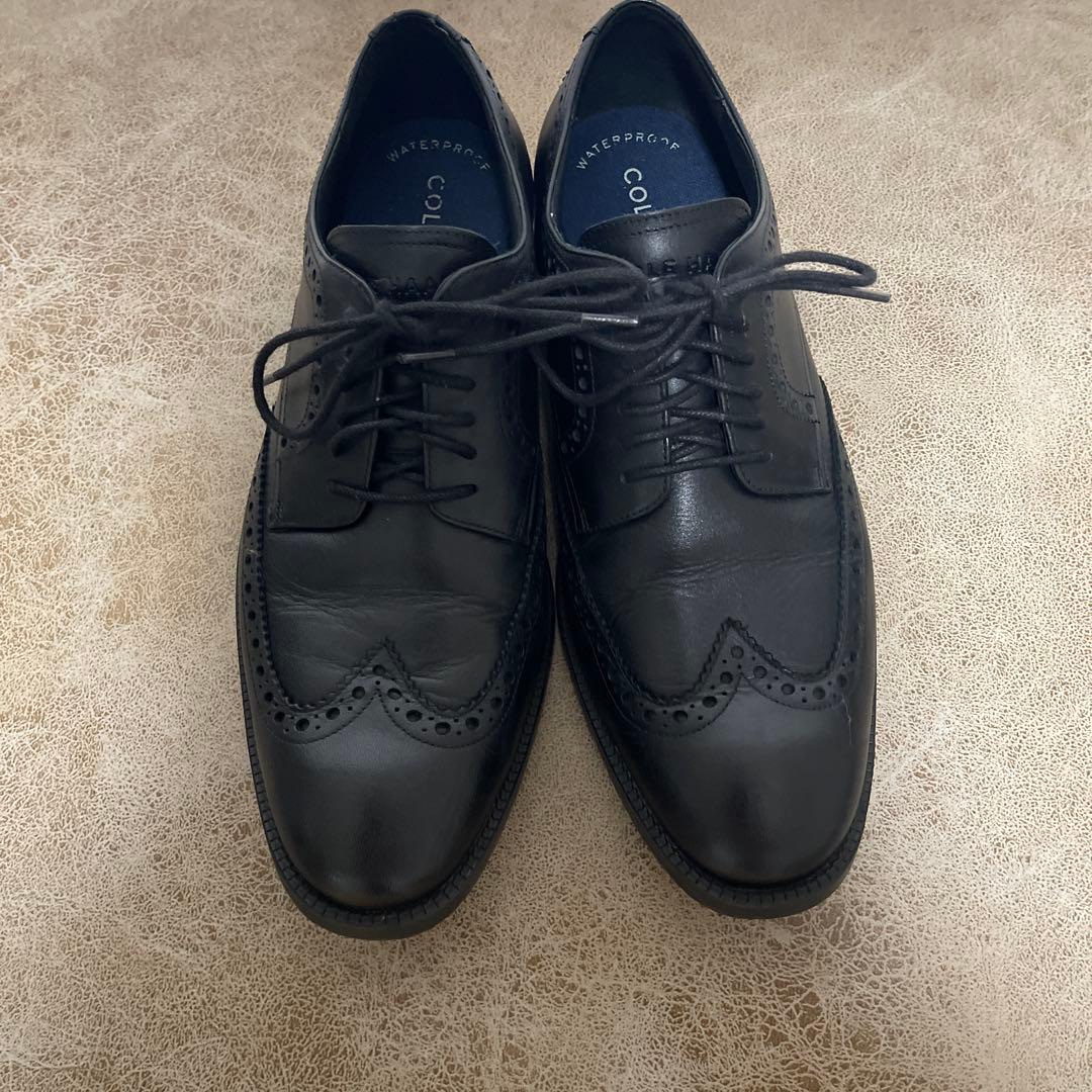 最終セールコールハーンブラックレザーウィングチップシューズ7WグラウンドZERO