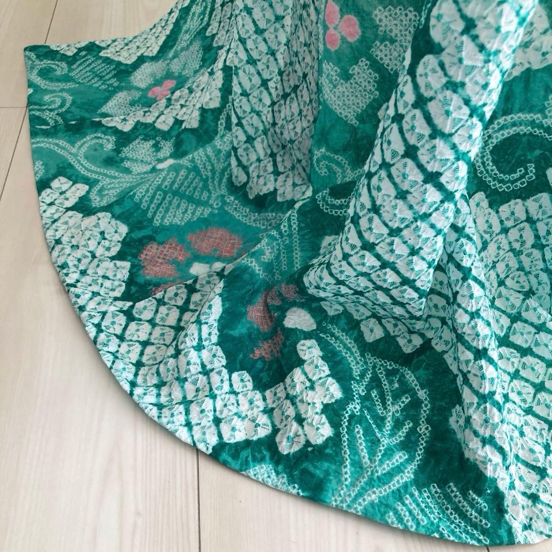 専用なまやつはし様　有松絞り浴衣　蜘蛛絞り　グリーン　花繋ぎ　手縫No.7-12