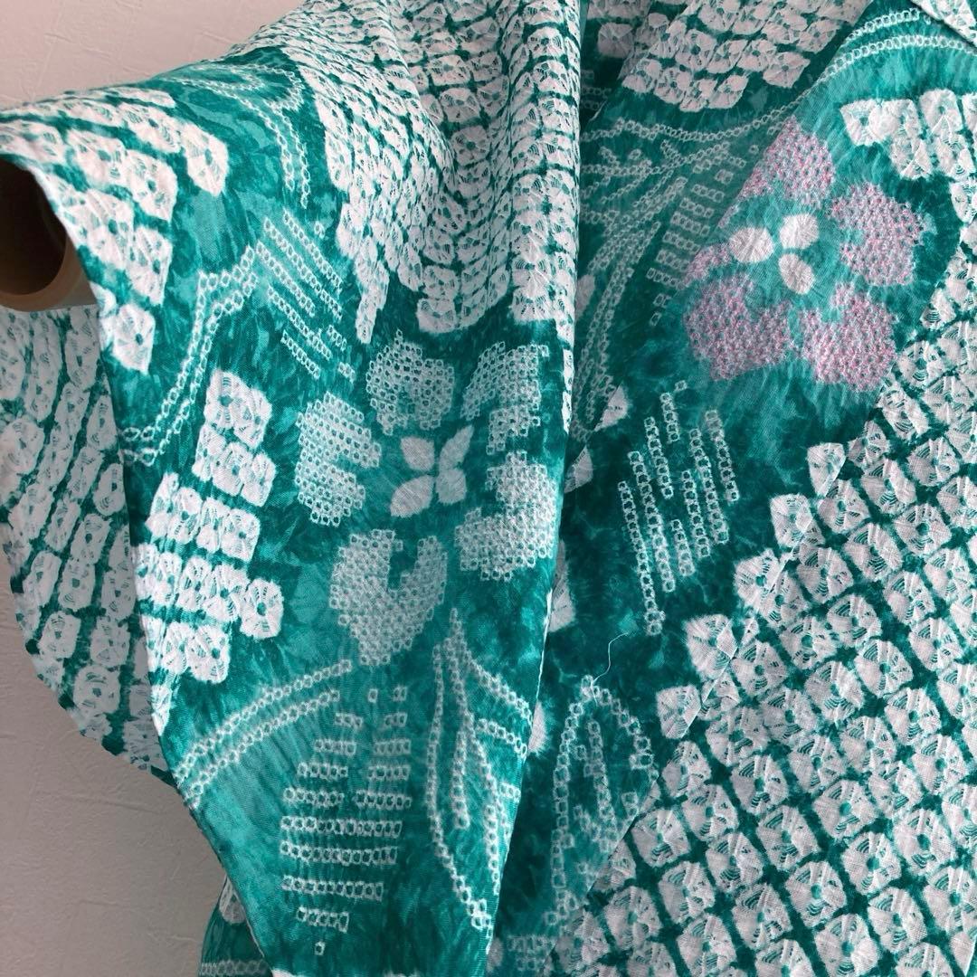 専用なまやつはし様　有松絞り浴衣　蜘蛛絞り　グリーン　花繋ぎ　手縫No.7-12