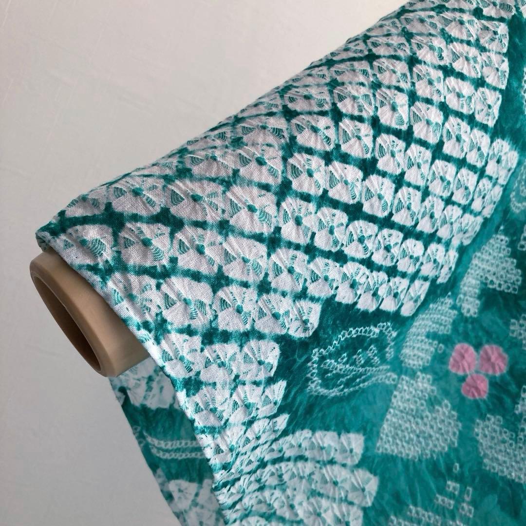 専用なまやつはし様　有松絞り浴衣　蜘蛛絞り　グリーン　花繋ぎ　手縫No.7-12