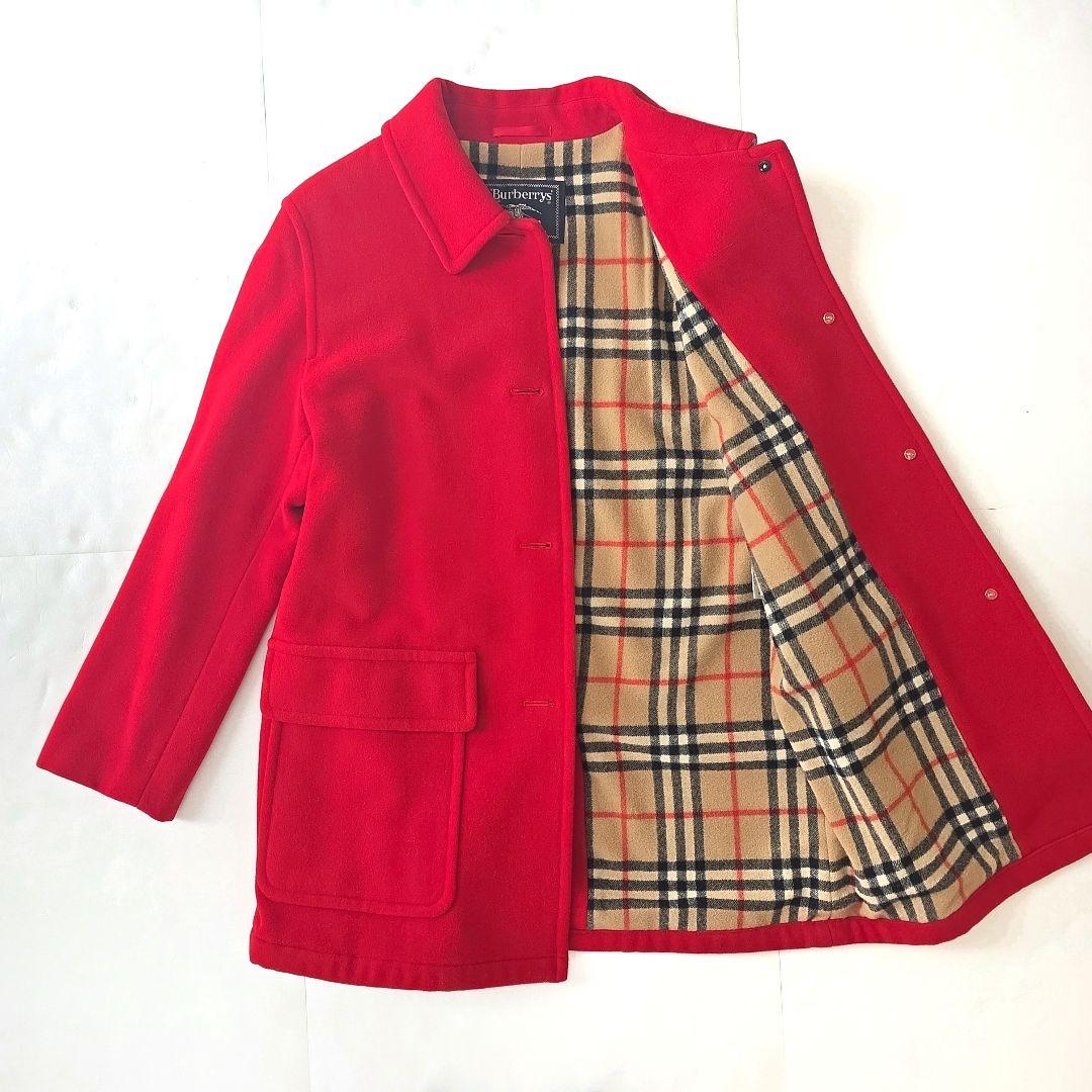 バーバリー カシミヤ混 コート ノバチェック 大きいサイズ 13 レッド