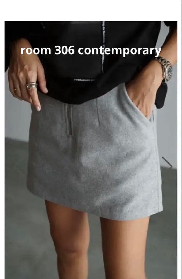 完売　room 306 コンテンポラリーグレー フロントジップ タイトスカート